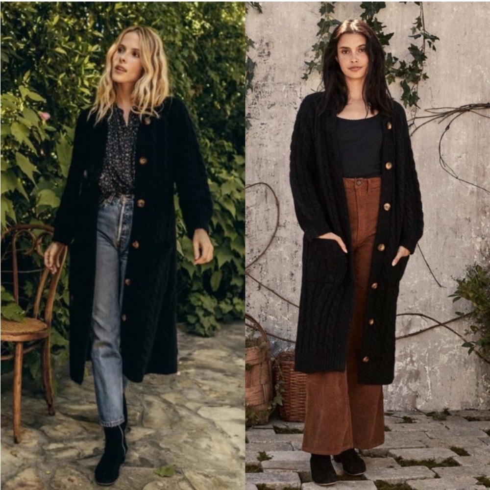 Black Cable Knit Long Cardigan